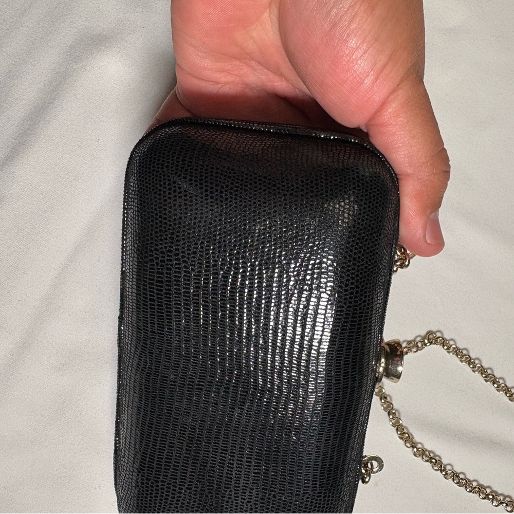 Ann Taylor Black Textured Clutch with gold Chain Strap - Picture 4 of 10